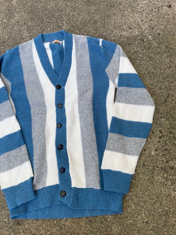 Small Vintage 60s Acrylic Fiber Striped Cardigan … - image 2