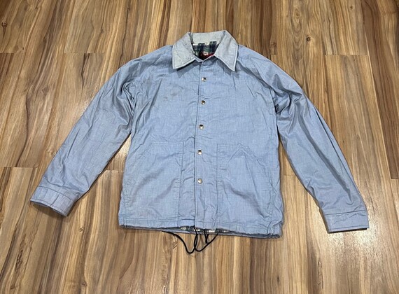 Small Vintage 60s Brent Lightweight Blue Jacket W/ Plaid Lining 