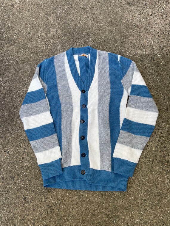 Small Vintage 60s Acrylic Fiber Striped Cardigan … - image 1