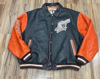 Vintage Leather Avirex Jacket Orange/ Grey Fierce Grizzly’s 6XL Hip Hop Patches Y2K Style