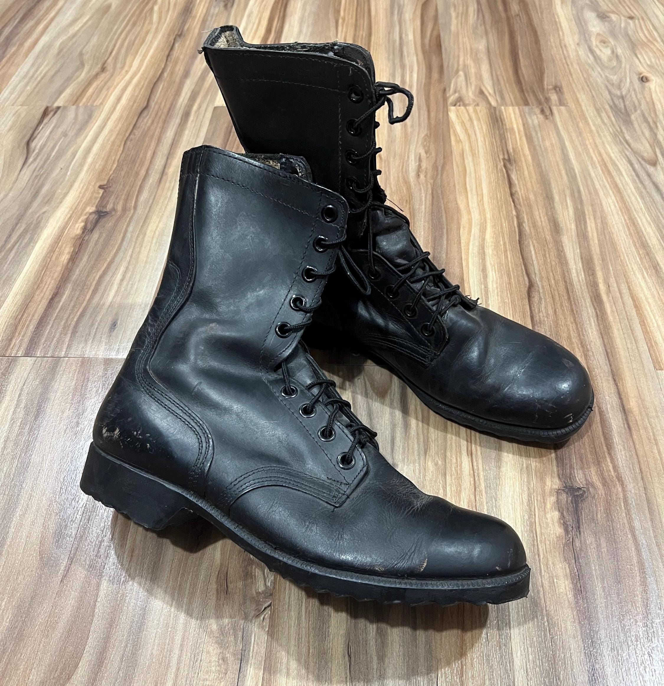12R Vintage 80s US Army Combat Military Boots Black Leather