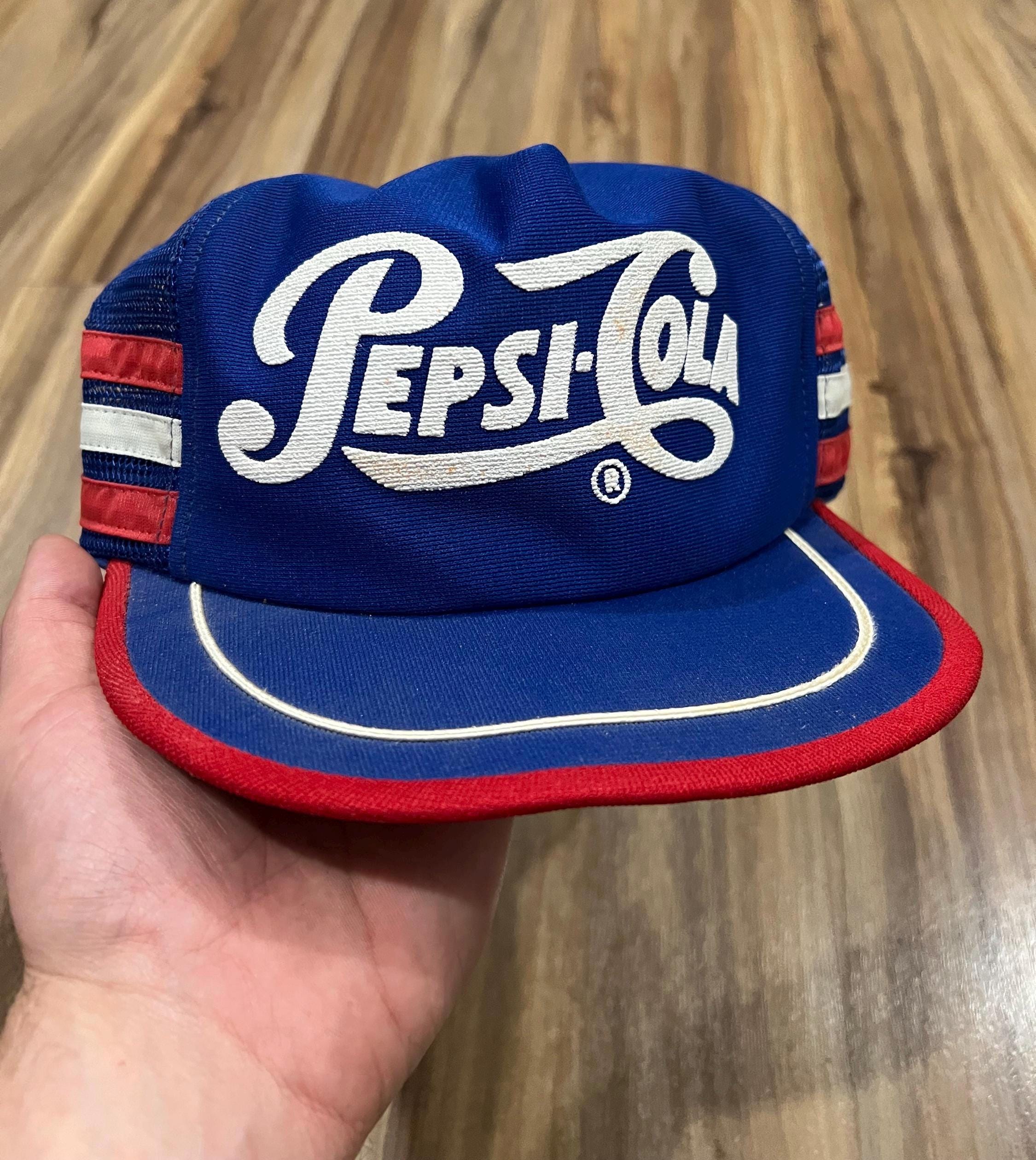 Vintage 1980s Pepsi-cola 3 Stripe Hat Graphic Mesh Back Red White