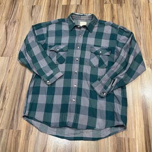 XL Vintage 70s Melton Weathermaster Cotton Button Up Plaid Flannel Shirt USA Made