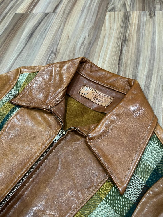 Small RARE Vintage 60s 70s Oshwahkon NYC Leather Jacket W/ Plaid