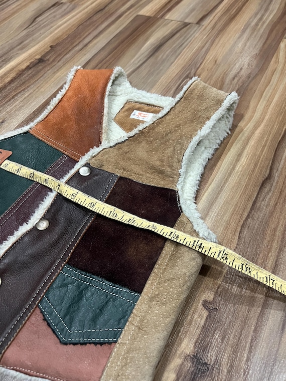 Vintage 70s Kids Leather Patchwork Shearling Line… - image 4