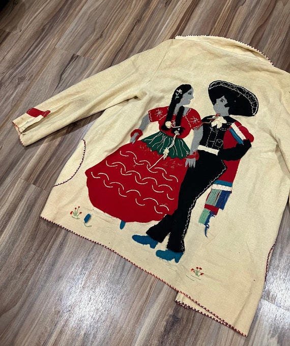 Small Vintage 50s Mexican Souvenir Wool Hand Embroidered Jacket