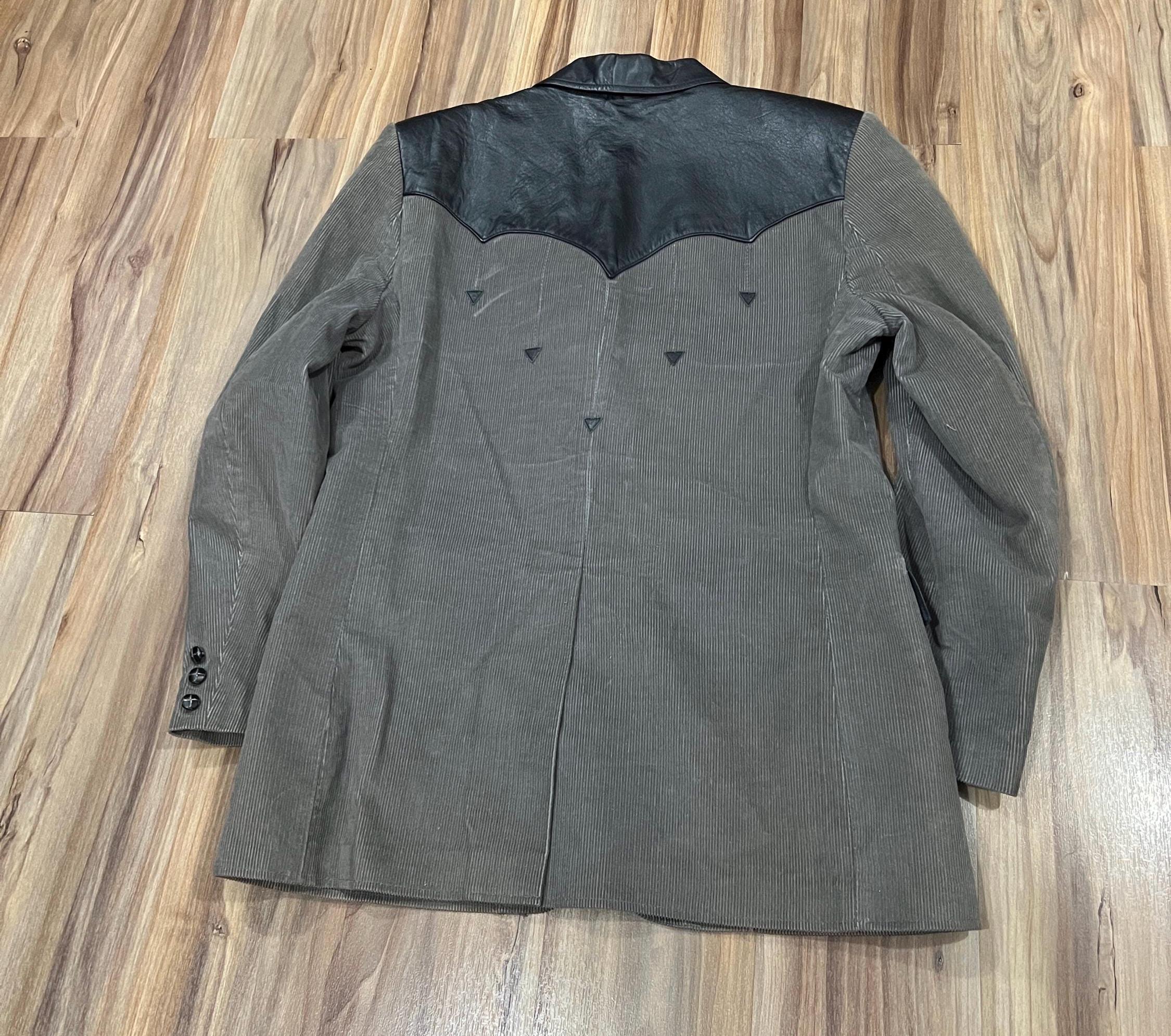 Large (42) Vintage 80s Pioneer Wear Grey Corduroy/ Leather Western