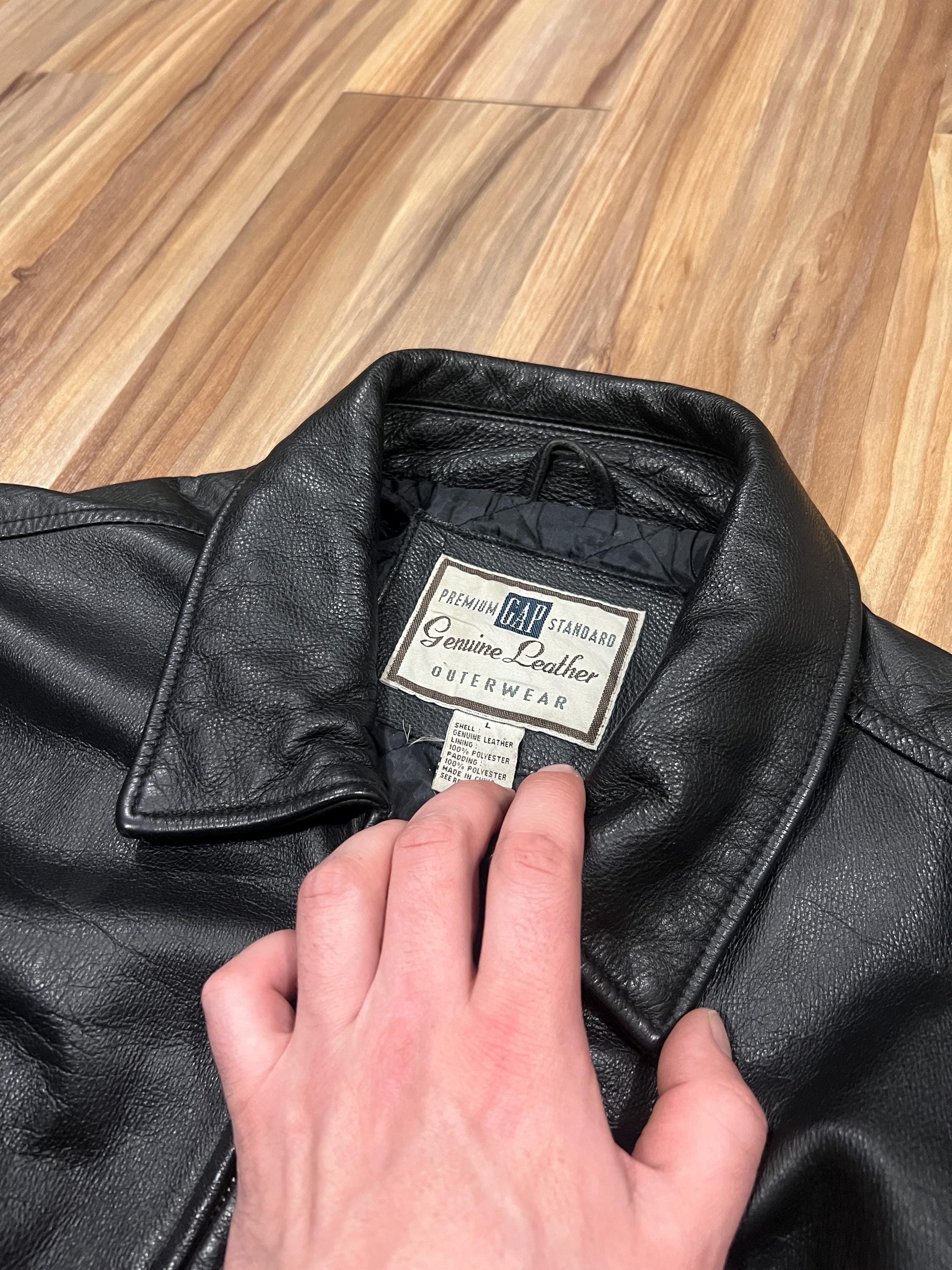 Large Vintage 90s GAP A-2 Style Bomber Black Leather Jacket