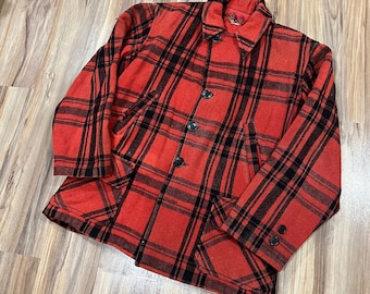 80s Era Eddie Bauer Wool Hunting Jacket Blue Plaid Size Medium