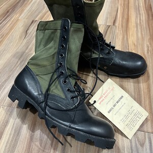 Sz 9R Vintage 80s Jungle Combat Canvas Leather Fatigue Boots