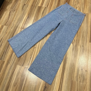 27x30 Vintage 70s Light Blue Chambray Flare Wide Leg Bell Bottom Denim Jeans USA Made