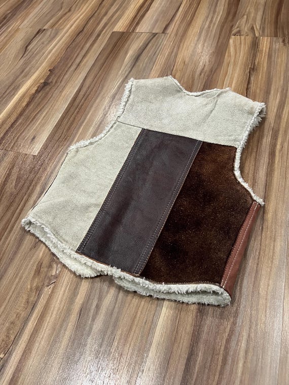 Vintage 70s Kids Leather Patchwork Shearling Line… - image 2