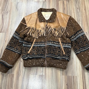 Small Vintage 90s Fringe Suede Leather and Wool Western Hippie Style Jacket Sweater M. Julian Adventures