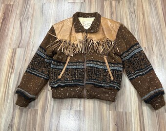 Vintage 1970s Pioneer Wear Fringe Leather Jacket / Fringe