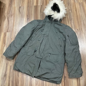 Small Vintage 80s Snorkel Parka Cold Weather Flight Jacket N-3B USAF US Military Faux Fur Hood image 1