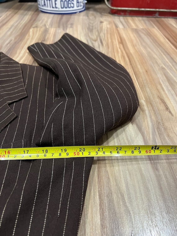 Vintage 40s Brown Wool Pinstripe Suit Coat Jacket… - image 5