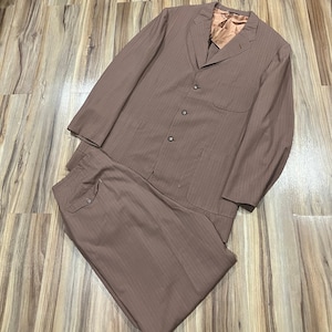 Vintage 1960 2 Piece Single Breasted Rayon Wool Lightweight Blend Light Brown Men&#39;s Suit Coat Jacket with Trousers USA Made 50s 60s 35x28