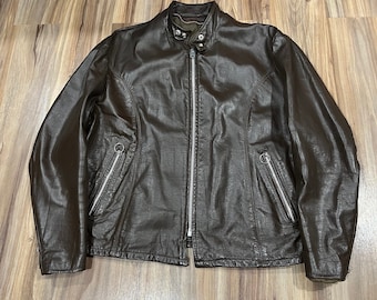 XL Vintage 70s Brown Leather Motorcycle Jacket Cafe Racer USA Made Sz 48