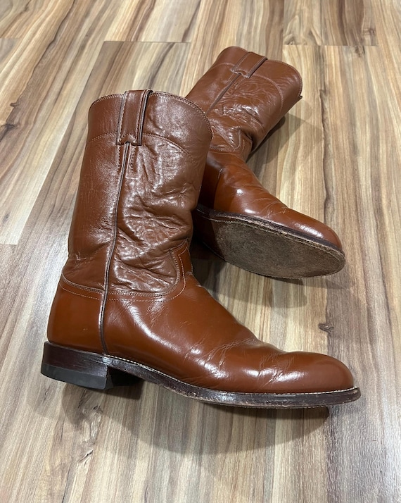 Size 8EE Vintage 80s Justin Brown Leather Cowboy Western Boots