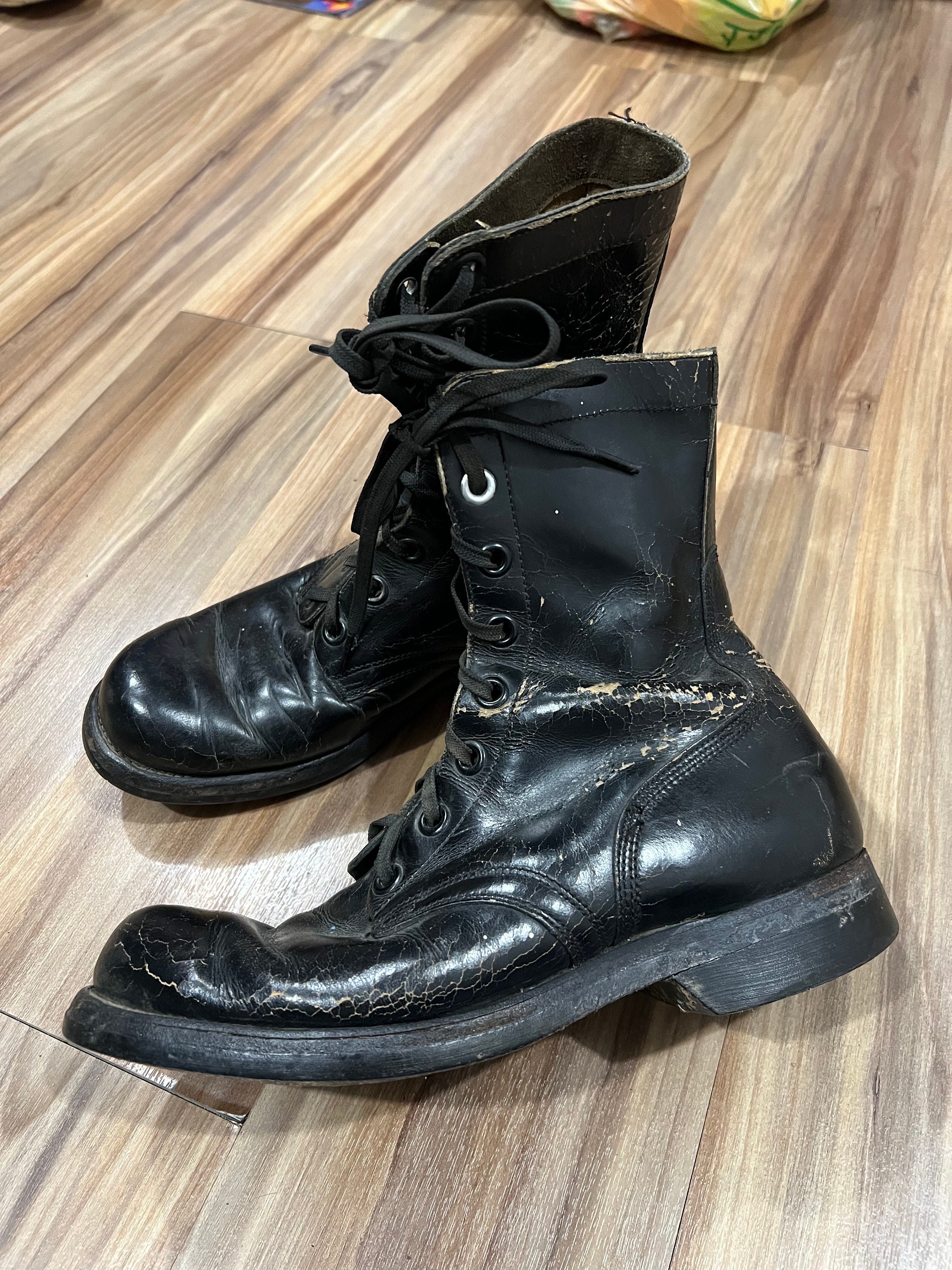 7R Vintage 60s Vietnam Era Black Combat Leather Cap Toe