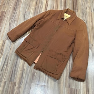 Medium/ Large 50s Rockabilly Ricky Gabardine Zip Up Jacket Brown Rayon Wool w/ Lining USA Made by Wasbro New York