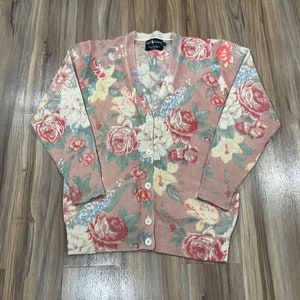 Large Vintage 90s Polo Ralph Lauren Floral Lambswool Cardigan