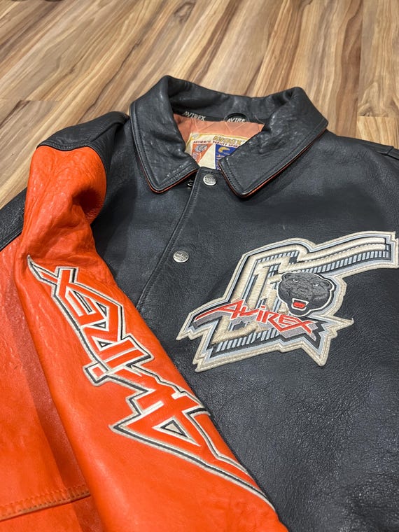 Vintage Leather Avirex Jacket Orange/ Grey Fierce Grizzly's 6XL