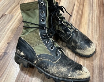 Vintage 60s Combat Boots Green Canvas Jungle Boots Zipper