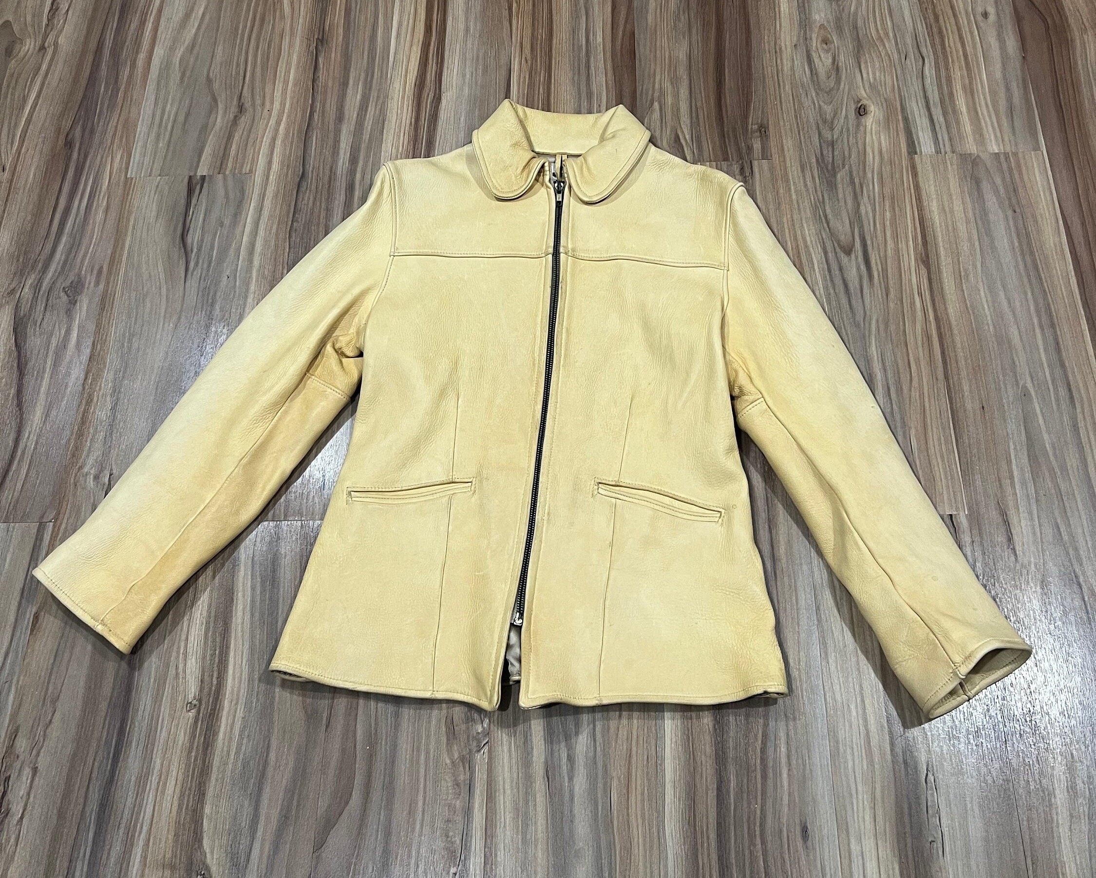 Small Vintage 60s 70s Uber Leather Buckskin Leather Jacket Light