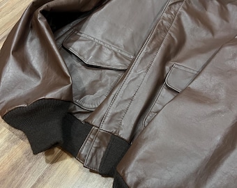 Large/ XL Vintage 80s A-2 Military Air Force Leather Jacket by