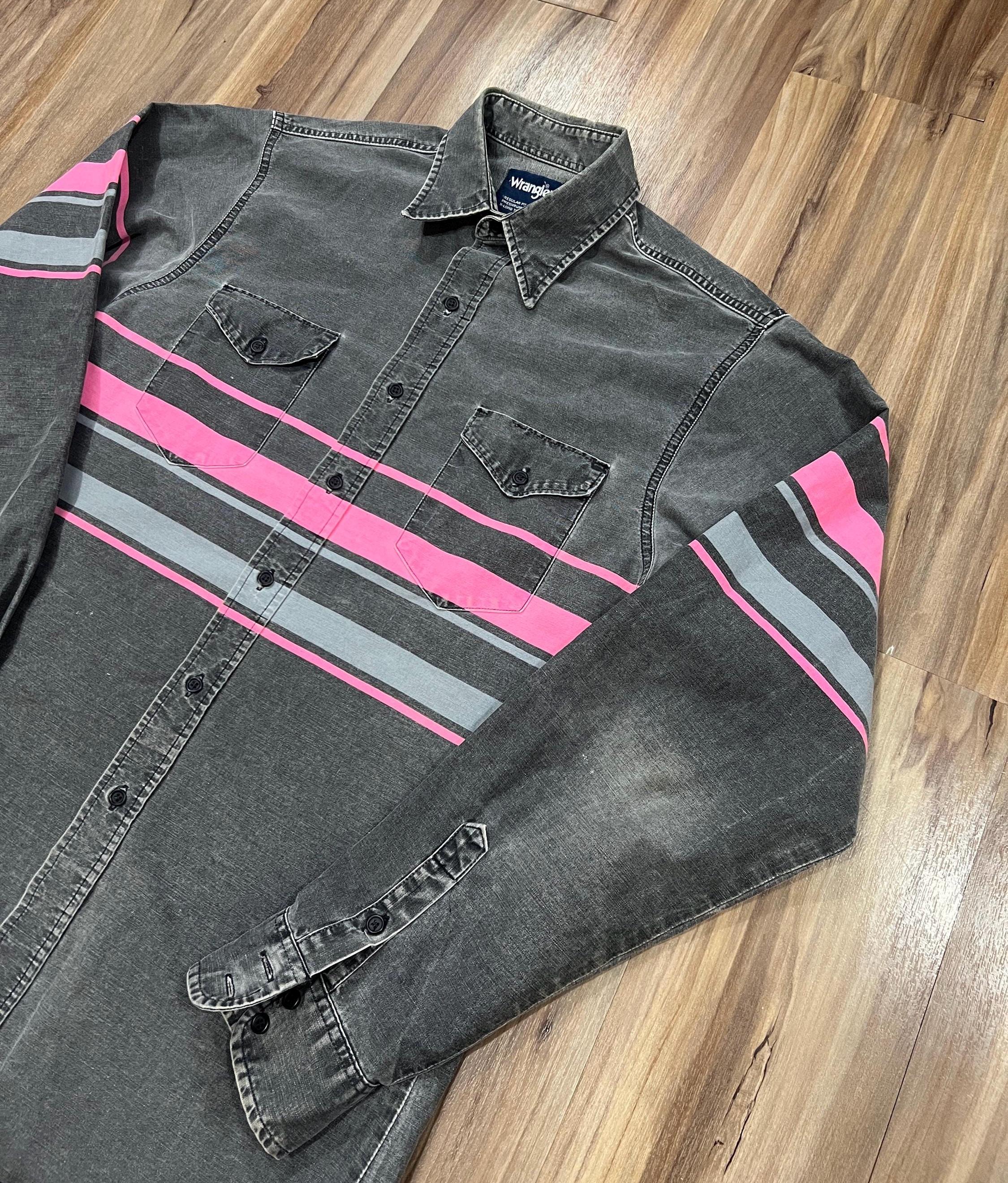 Large Vintage 90s Wrangler Brushpopper Multi Color Striped Pink