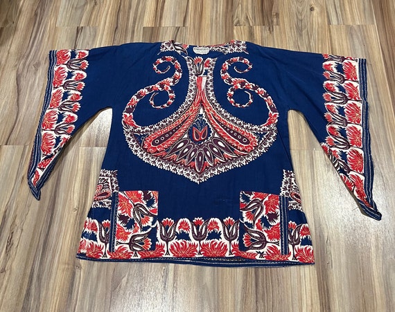 Large Vintage 70s India Imports Bell Sleeve Top B… - image 2