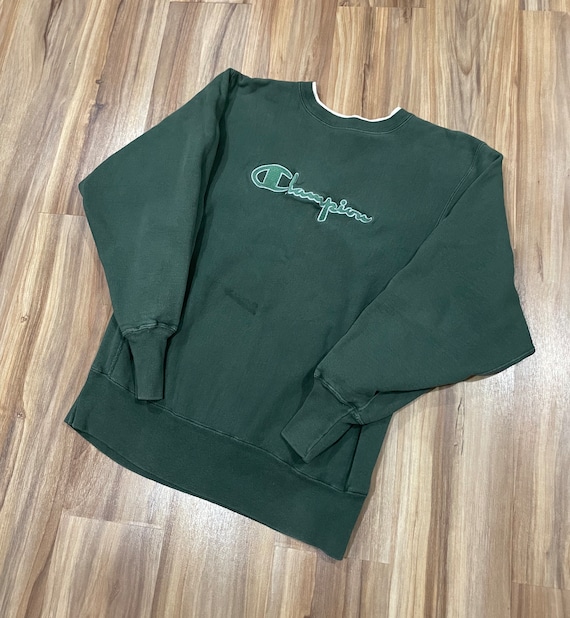 Medium Vintage 90s Champion Reverse Weave Green Spellout Logo