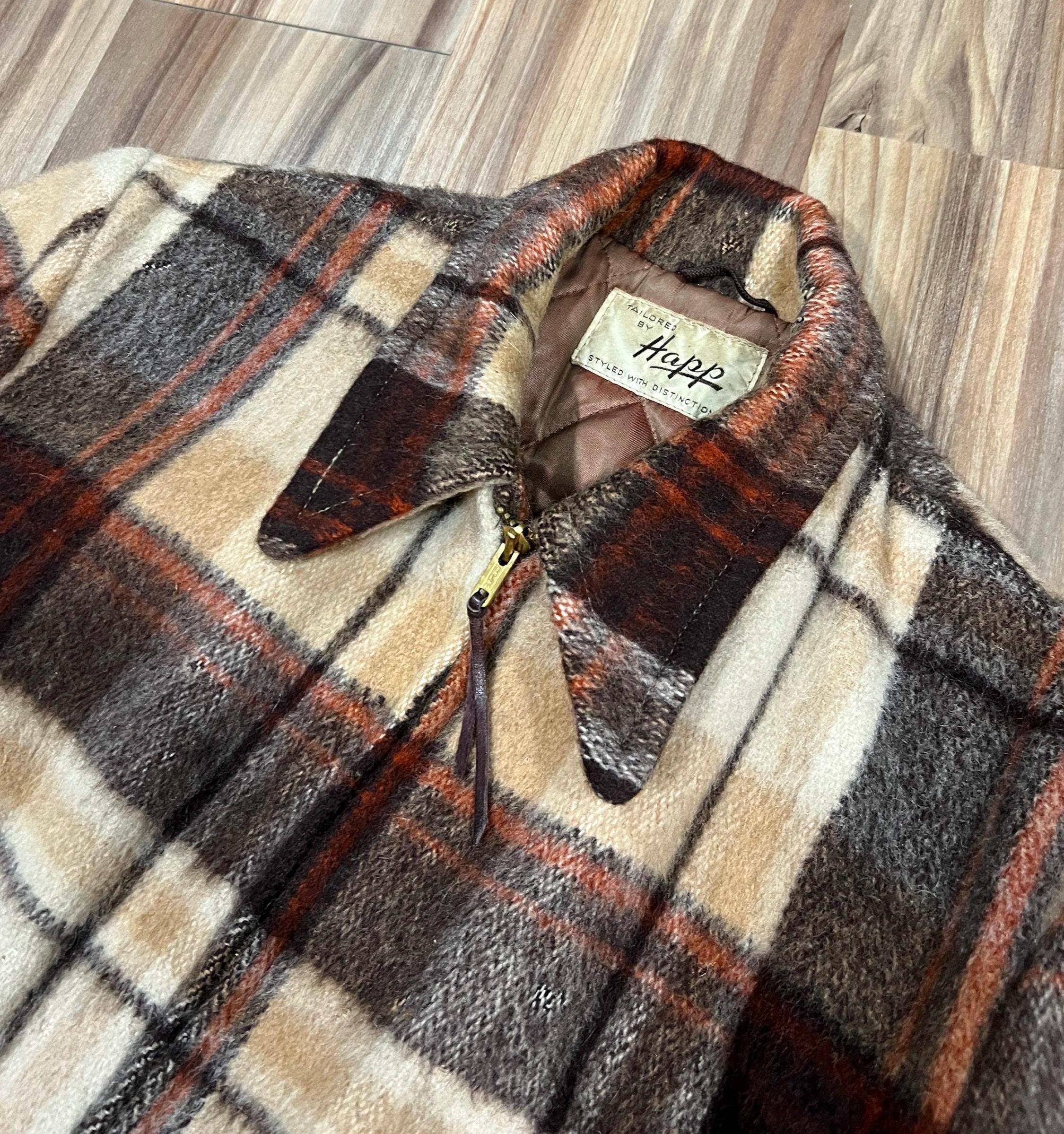 Small Vintage 50s Rockabilly Style Zip up Jacket Plaid Wool USA