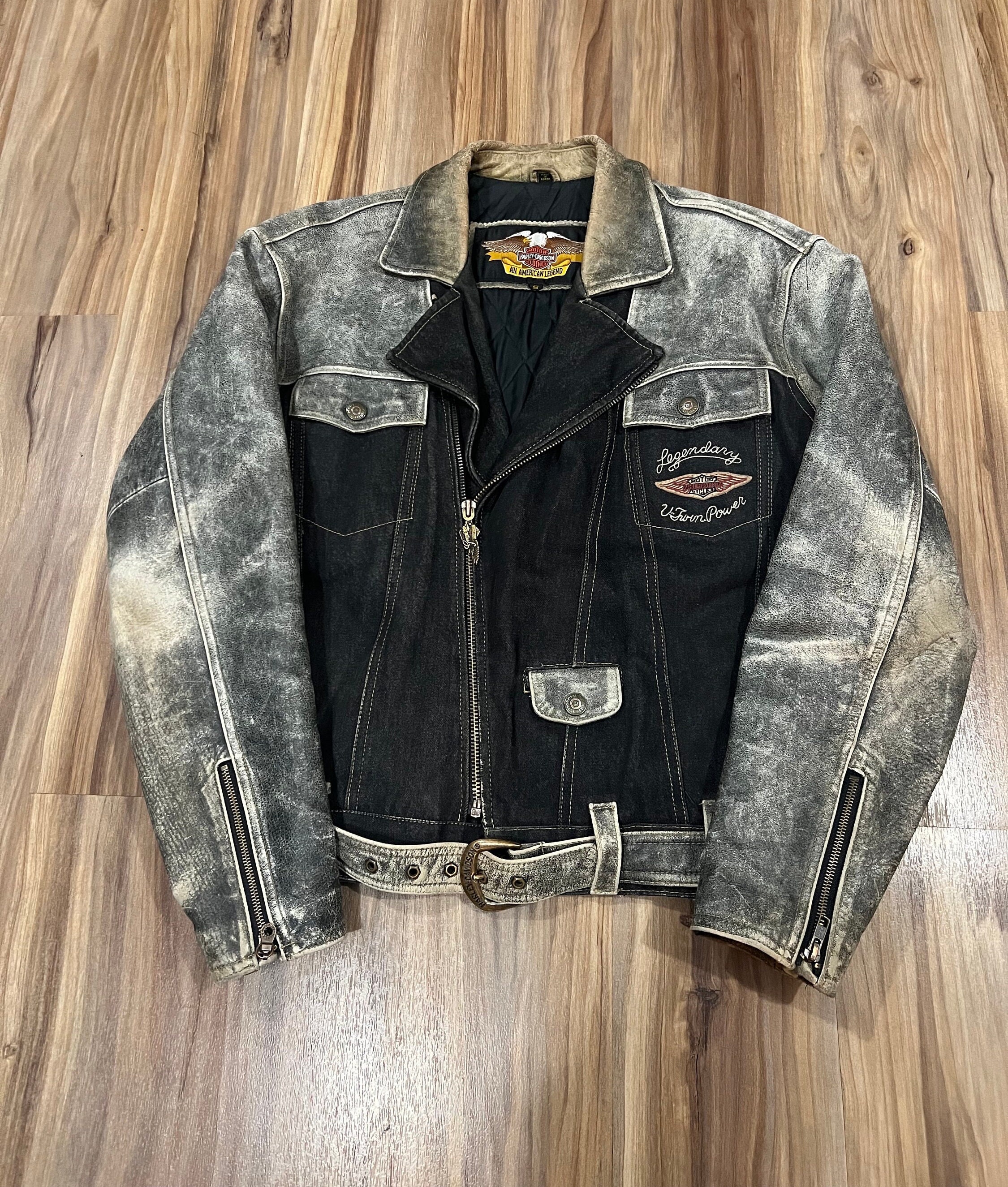 Small Vintage 90s Harley Davidson Black Denim & Genuine Distressed Leather Motorcycle Moto Jacket W/ Embroidery - Etsy Small Vintage 90s Harley Davidson Black Denim & Genuine Distressed Leather Motorcycle Moto Jacket W/ Embroidery - Etsy
