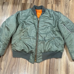 Medium Vintage 70s MA-1 US Military Flight Jacket Reversible Orange Liner USAF mil-j-8279d