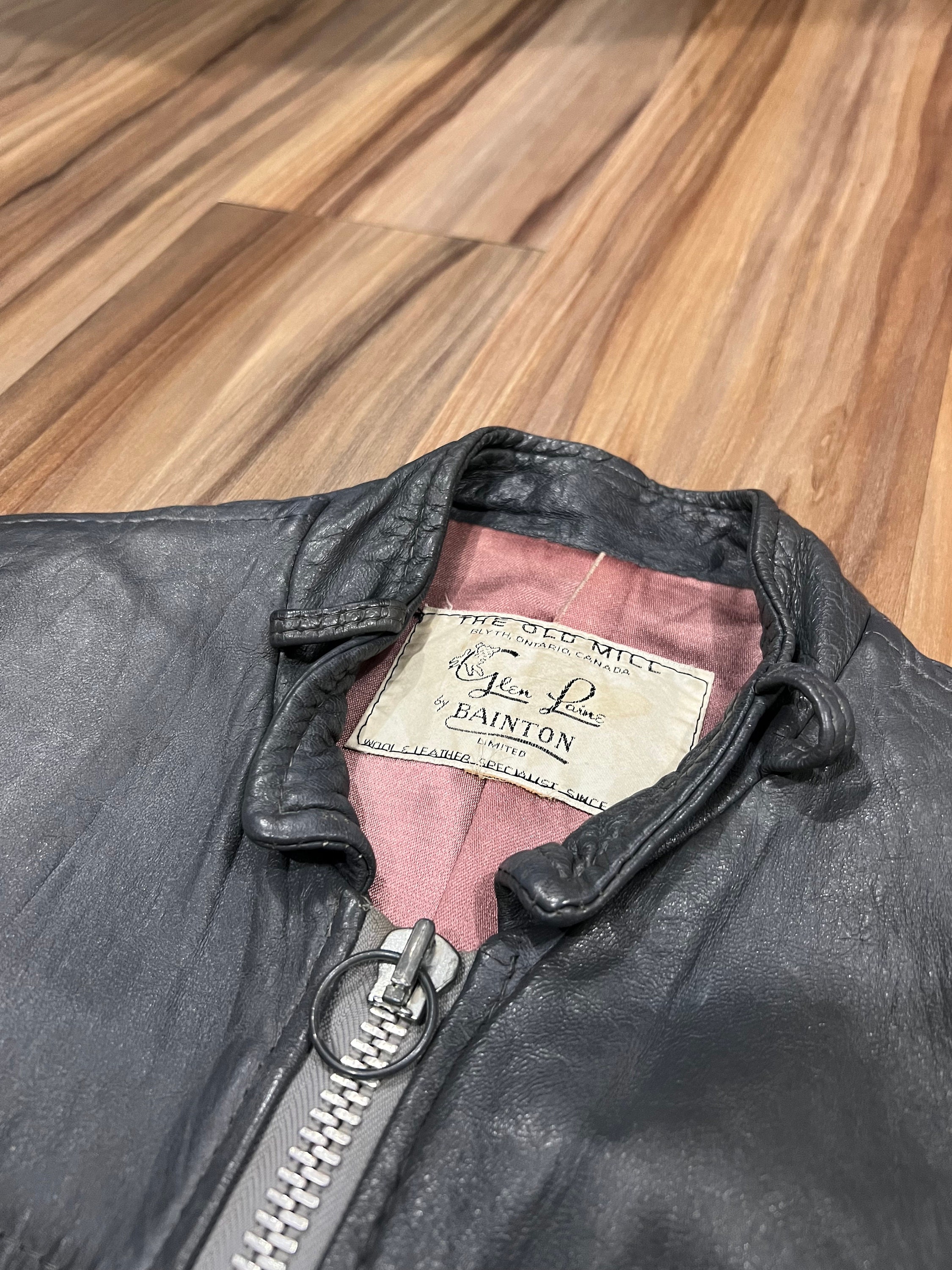 Small Vintage 60s Glen Laine Bainton Grey Leather Moto