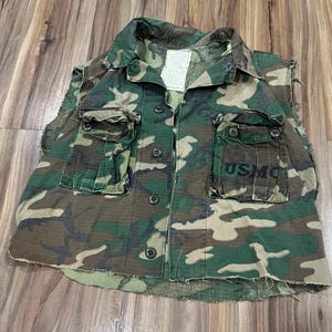 Small Cropped Vintage 70s ERDL Hot Weather Camo Stencil usmc Class 2 Poplin Ripstop Jungle Jacket