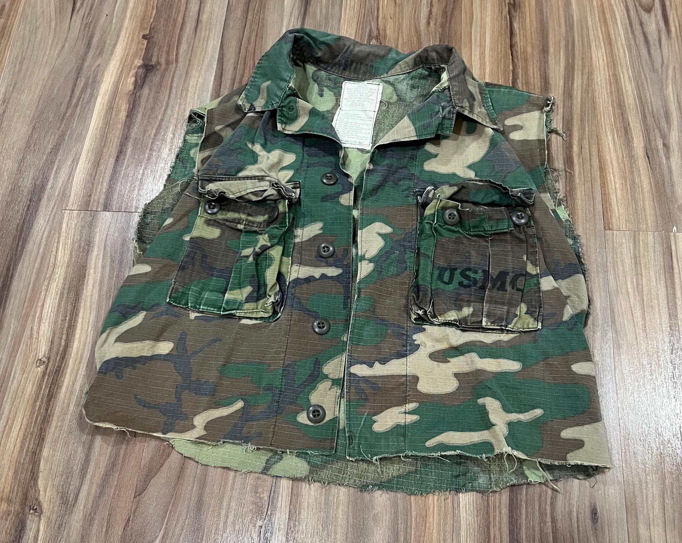 70s USMC BDUジャケット ヴィンテージ ERDL迷彩 ステンシル S Small Cropped Vintage 70s ERDL Hot Weather Camo Stencil Usmc Class