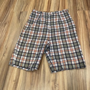 Sz 26 Vintage 60s 70s Polyester Blend Side Zip Plaid Checkered Shorts
