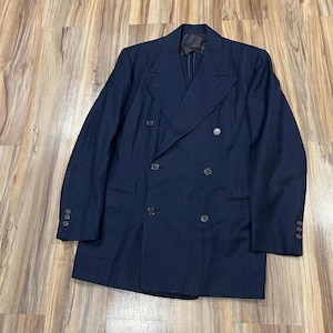 Vintage 40s Double Breasted Pinstripe Wool Suit Coat Jacket Navy Blue by Sherrill Clothes