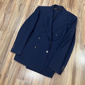 Vintage 30s 40s Double Breasted Striped Wool Suit Coat Jacket Navy Blue by Society Brand Pinstripe