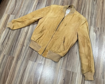 XS vintage 50s Suede Leather Zip Up Jacket Men's Brown by 5 Star Admiral Sportswear