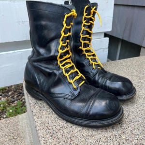 Size 9 Vintage 70s Military Black Combat Cap Toe Lace-Up Jump Boots US Army Men’s USA Made