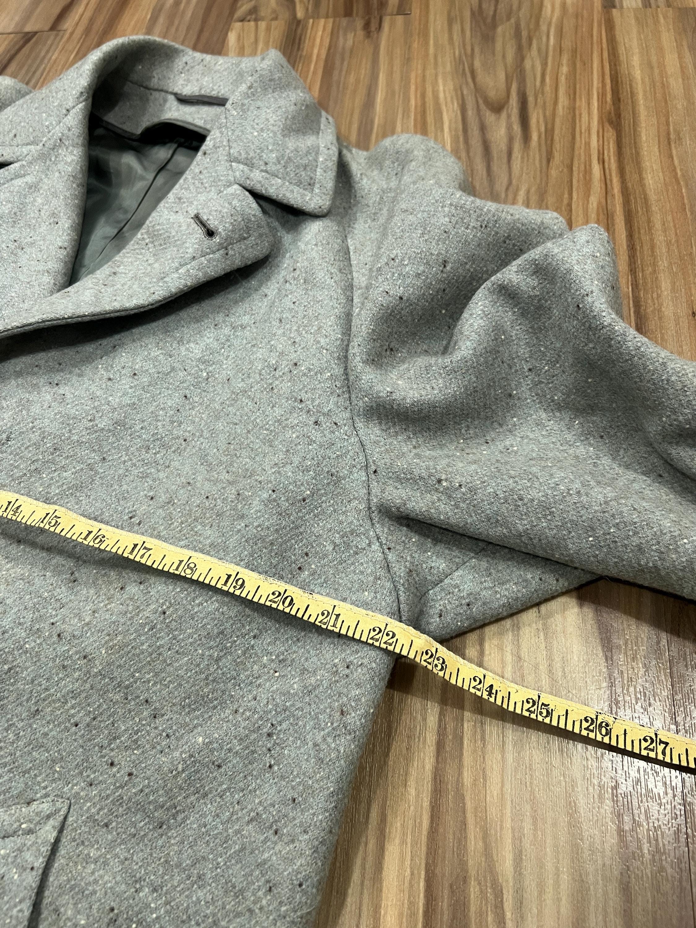 Vintage 50s Single Breasted Long Winter Over Coat Wool Jacket Grey 