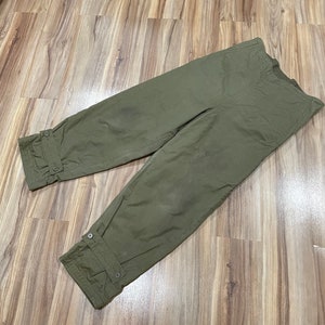 Small Vintage 50s Side Zip USN Navy Military Deck Pants Insulated Lined Green