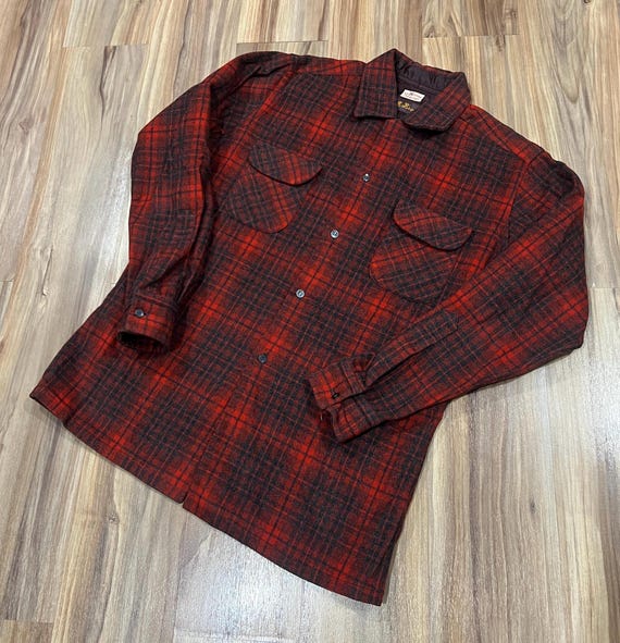 Large Vintage 50s Wool Plaid Checkered Red Button up Board Loop