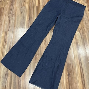42XL Vintage 90s USN Utility Dark Wash Cotton Denim Trousers Jeans Type I Military Unhemmed Deadstock USA Made Flare Bell Bottom
