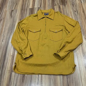Stor vintage 70-tals Pendleton guld senapsgul enfärgad enfärgad ull långärmad skjorta tillverkad i USA Spinnaker-stil