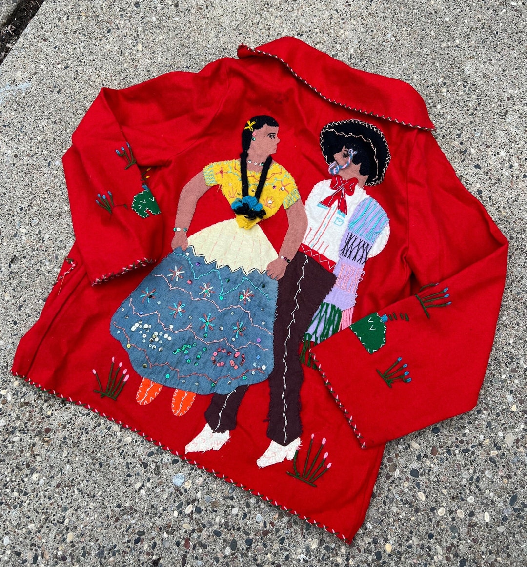 Small Vintage 50s Mexican Souvenir Tourist Wool Hand Embroidered